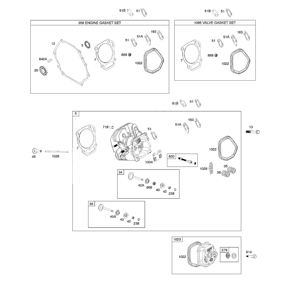 Engine >> Cylinder Head/Gasket Sets Diagram and Parts List for 030790-00  Briggs and Stratton Generator